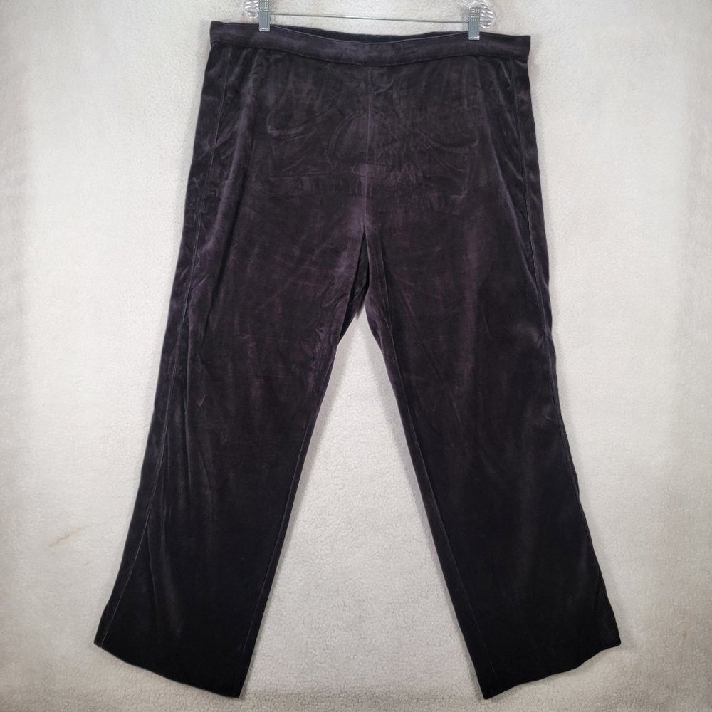 Joan Vass Black Velour Pull On Casual Classic Trendy Straight Leg Jogger Trouser